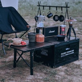 Camping table Collapsible Outdoor Storage Box with Table,Foldable Storage Box  with Aluminum Alloy Expandable Table Stand Suitable for Camping and Patio,Large Capacity Picnic Folding Storage,Car Backup Organizer Box with bin,【Stackable & Sturdy】 - Color: