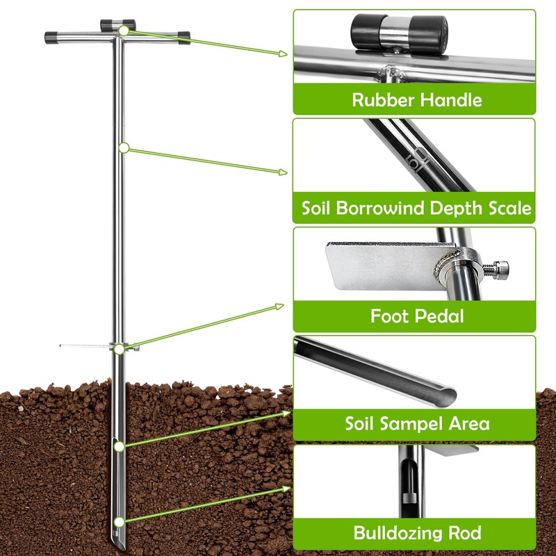 ZUIWAN 40 INCH Soil Sample Probe,Stainless Steel t-Style Handle Soil
