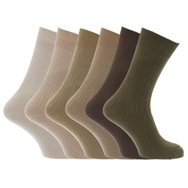 Universal Textiles Mens 100% Cotton Ribbed Classic Socks (Pack Of 6) (UK Shoe 6-11, EUR 39-45) (Brown/Beige/Olive)