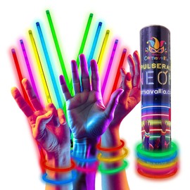 GRUPO CARNAVALLIA 100 Pulseras Neon Fosforescente Glow Stick Multicolor para Fiesta Batucada Eventos Festivales