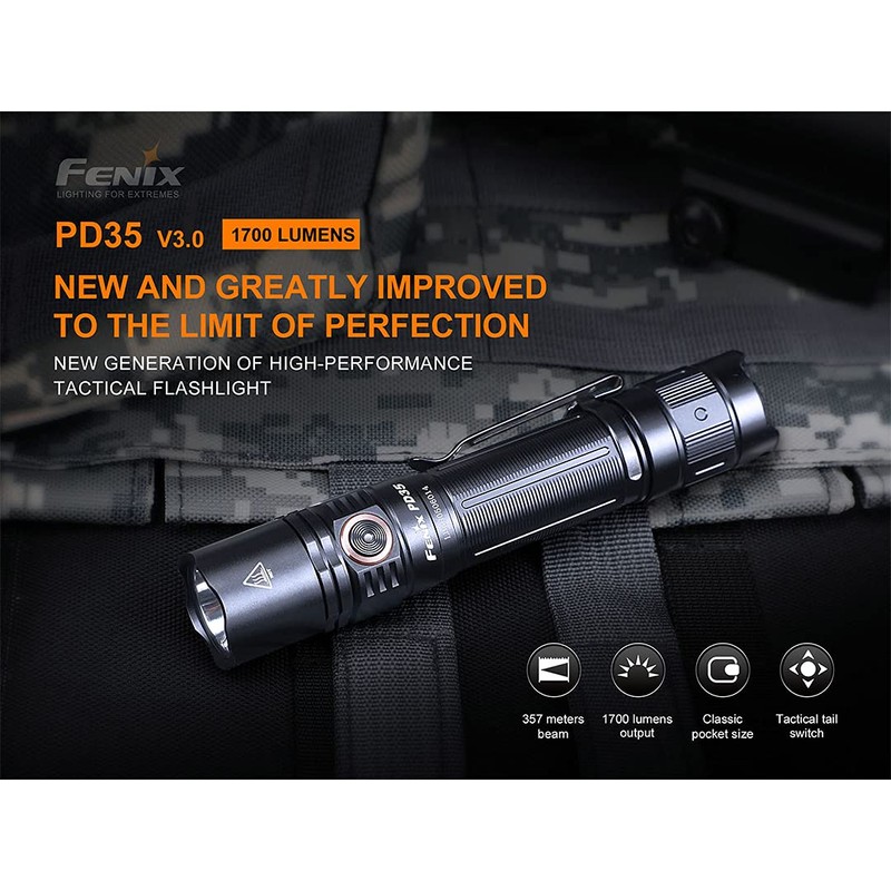Fenix PD35 v3.0 Rechargeable Tactical Flashlight, 1700 Lumens EDC with