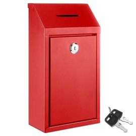Yaocom Metal Donation Cash Box Collection Safe Suggestion Box with Lock Wall Mounted Mailbox Delivery Ballot Container for Home Office Outdoor Door(Red)