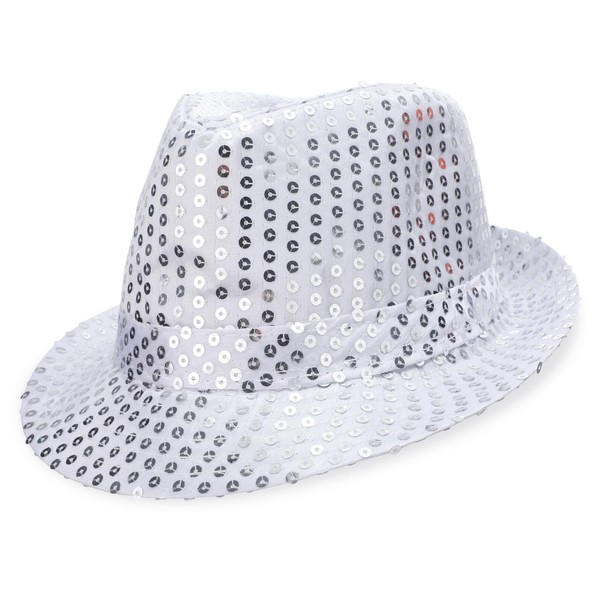 PROUSKY Sequin Hat Glitter Jazz Caps Hip-Hop Sequin Hat Shiny Disco Hat Glitter Hat for Party Costume Hat Hip-Hop Jazz Dancers Gangsters Rapper Cowboy Mardi Gras (Adult, Silver)