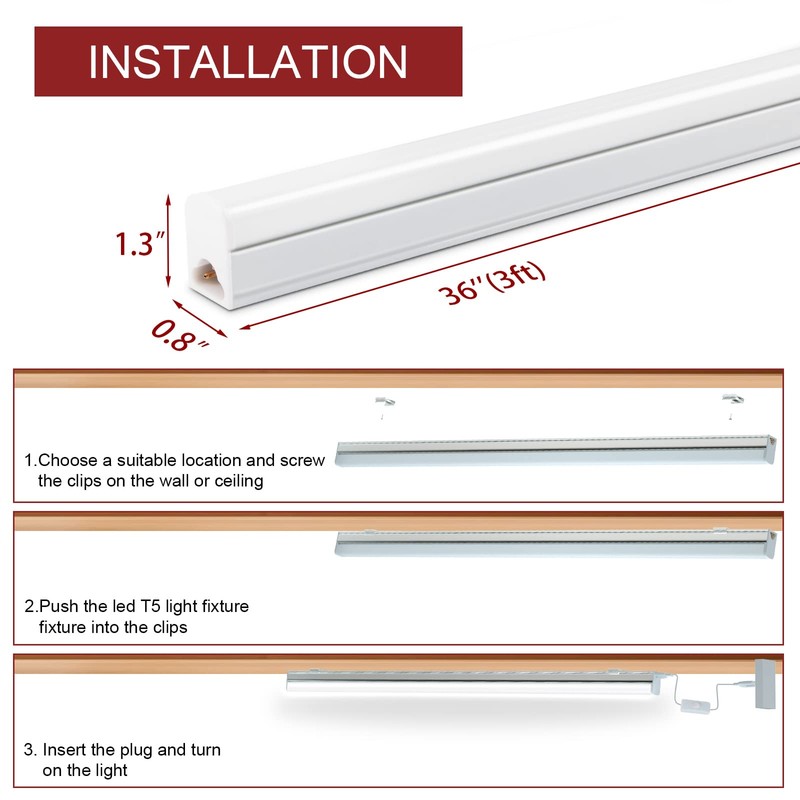 Kihung (8 Pack LED T5 3FT Tube Light Fixture, 15W,