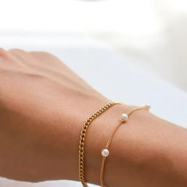 LEXODY 14K Gold Plated Dainty Layered Gold Bracelets for Women