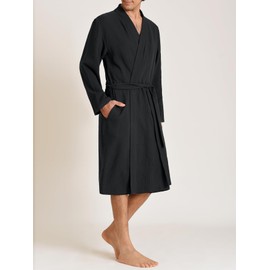 Latuza Men's Cotton Gauze Robe Lightweight Bathrobe with Pockets L Black