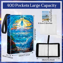 Humyoun Card Binder 4/9 Pocket PU Waterproof Trading Binder Compatible with Mtg/ygo/tcg for 400/900 Portable Album Holder with Zipper Wristband Card Organizer(Island Style,9.8 x 7.7 x 2 Inch)