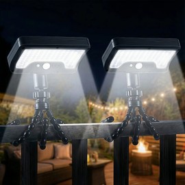 CVchancin Solar Lights Outdoor, 92 LED Motion Sensor Security Light with Flexible Octopus Tripod & Heavy Duty Clip, 600LM Waterproof Solar Powered Lights for Fence, Gutter, Tree, Patio (2 Pack)
