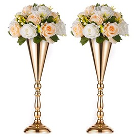 Juego de 2 piezas, jarrón trompeta de flores de metal para mesa, decorativo, centro de mesa para boda, arreglos florales artificiales para aniversario, ceremonia, fiesta, cumpleaños, evento, pasillo