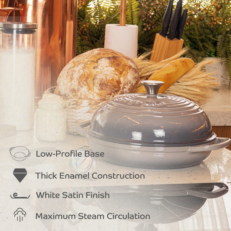 Enameled Cast Iron Bread Pan with Lid, 11” Grigio Scuro