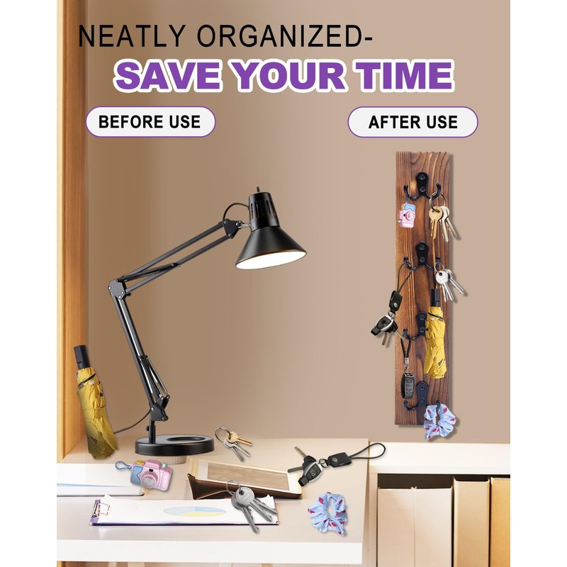 UCEC Vertical Key Holder Wall Mount with Hooks, Space-Saving Wooden