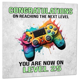 25th Birthday Gamer Birthday Card - 25 Year old twenty five, twenty fifth Gaming Happy Birthday Card Teenager Boys 145 x 145mm