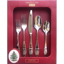 Spode 20 Pcs Spode Christmas Tree Stainless Steel Flatware Set  NIB