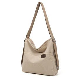 Wytidian Corduroy Tote Backpack Crossbody Bag for Women, Convertible Shoulder Bags Designer Handbag for College, Work (Beige)