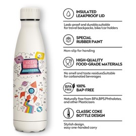 KollyKolla Stainless Steel Drinking Bottle, 500 ml, 3D Print Drinking Bottle, Sports Bottle, Suitable for Carbonated Drinks, Leak-Proof Thermos Flask, BPA-Free, Drinking Bottles for Children, School,