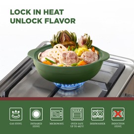 MINH LONG 3-Qt Porcelain Dutch Oven with Lid – Lead & Cadmium Free, Oven Safe to 482°F, Heat Retention, Clay Pot for Cooking on Gas & Infrared Cooktop, Use to Marinate, Cook, Bake, Refrigerate & Serve