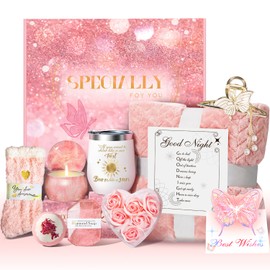 Self Care Gifts for Women Get Well Soon Gifts Birthday Gifts, Luxury Rose Relaxing Spa Gift Baskets with Blanket, Unique Christmas Gifts Idea for Mom Her Best Friends Sister Wife Girlfriend Coworker