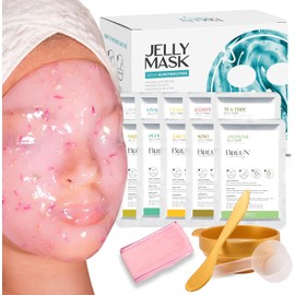 BRÜUN Peel-Off Jelly Mask Hydrating Premium Modeling Rubber Mask Spa Set - 10 Tratamientos (Oro 24K, Lavanda, Kiwi, Menta, Rosa Egipcia, Matcha, Manzanilla, Árbol De Té, Jazmine)