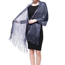 TZ Promise Women's Wedding Evening Shawl and Wrap Glitter Metallic Party Dresses Scarf with Fringe (Denim)