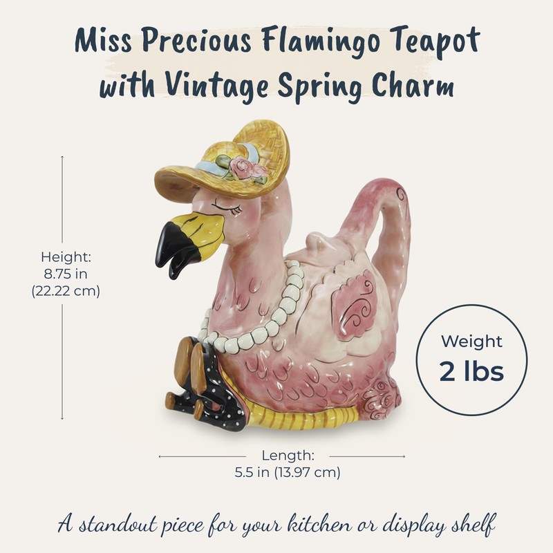 Blue Sky Ceramic Miss Precious Flamingo Teapot