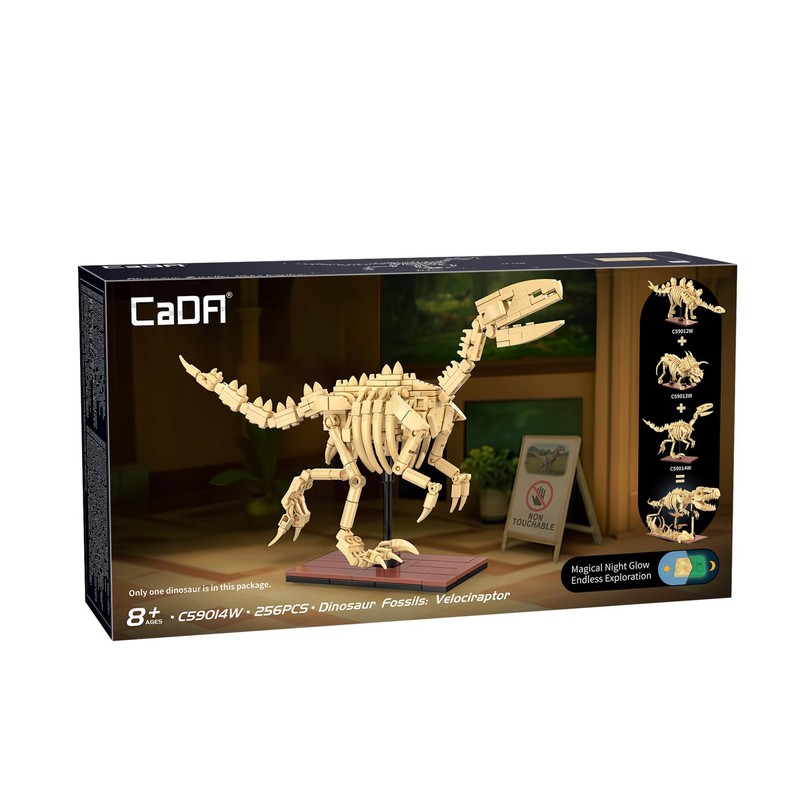 CaDA Velociraptor Dinosaur Skeleton - 256 Piece Brick Model Kit