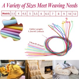 Tunisian Crochet Hooks Set 11Aluminum Afghan Crochet Hooks 2-8 mm with Blunt Needles 12 Plastic Cable Weave Knitting Needle 3.5-12 mm