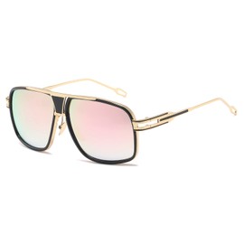 Kimorn AE0336 men’s retro classic sunglasses with metal frame, Gold & Red