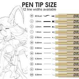 Chamgeco Professional Micro Fineliner Pens Set of 12, Precision Black Micro Drawing Pens with Waterproof Archival Ink, Artist Supplies for Sketching, Manga, Anime, Technical Drawing, Watercolor Art