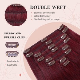 Yilite Clip in Hair Extensions - 20 Inch, 120g, 8pcs, Real Human,Natural Silky,Double Weft, Burgundy