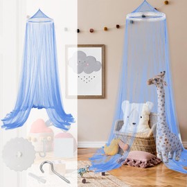 Healife Canopy Bed Frame with Mosquito Net Bed and Canopy Blue - House Bed Canopy for Bed Canopy Baby Bed and Baby Bed Canopy White Blue Bed Net for Girls Room Decor