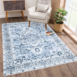 Bloom Rugs Washable Non-Slip 2x3 Rug - Blue Traditional Oriental Area Rug for Living Room, Bedroom, Dining Room, and Kitchen - Exact Size: 2' x 3'