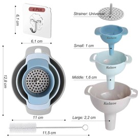 Set of 4 Funnels for Filling Bottles, BPA-Free - Food Grade Kitchen Funnels with Detachable Strainer Filter, Oil Funnel, Funnels for Kitchen Use, Food Funnel for Liquid, Dry Ingredients and Powder
