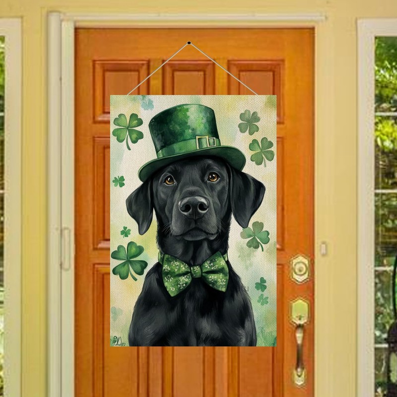 Wordatu Happy St. Patrick's Day Black Labrador Dog Garden Flag