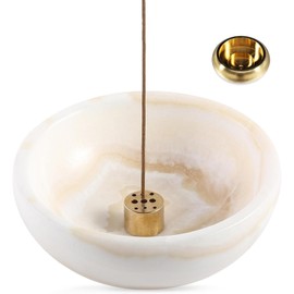 Cahzfie Luxury Africa Natural Marble Incense Stick Holder, 2-in-1 Incense Holder, Incense Burner Ash Catcher, Stick Incense Burner for Home Decoration, Yoga, Meditation (Onyx White)
