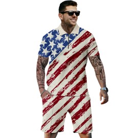 LUYCBS Mens Track Suits 2 Piece Sets 4th of July Sweatsuit Outfits American Flag Loungewear Sets Independence Day Outfits American Flag-A Medium