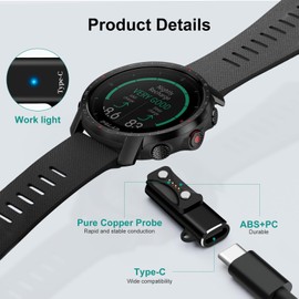 BORLTER CLAMP Charging Adapter for Polar Watch, USB C Watch Charger Adapter with Lanyard, Compatible with Polar Vantage V3, Polar Pacer/Pro, Polar Vantage M3, Polar Ignite 3, Polar Grit X2, Black