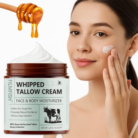 Grass-Fed Tallow Balm with Honey & Beeswax Deep Moisturizing Face & Body Cream Non-Comedogenic, Fragrance-Free For Dry Sensitive Skin Calms Redness 4.2 oz