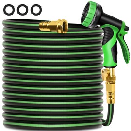 Gardentime Non-Expanding Garden Hose 100FT Flexible No Kink Water Hose, Leakproof Hybrid 5-Layer TPV with 3/4" Connectors & 10 Function Spray Nozzle, Lightweight Portable Water Pipe for Lawn Yard