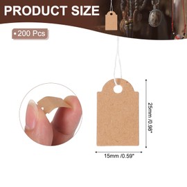PATIKIL Price Tags with String Attached, 200 Pcs Kraft Paper Writable Blank Gift Jewelry Tags Marking Hang Tags for Labeling Clothing Pricing Garage Yard Sale, 0.98 x 0.59 Inch