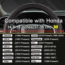 West Llama Customized Auto Car Steering Wheel Cover with 3D Texture for Honda 14.5-15 Inch (Black+Red Line-Standard Size)