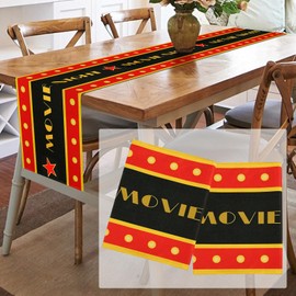 JOINSI 2 Pcs 13 x 72 Inch Movie Night Table Runner Movie Theater Tablecloth Decor for Movie Themed Birthday Party Supplies (Movie Night)