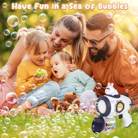 deAO Bubble Gun, Space Rabbit Bubble Machine, 10,000+ Bubbles/Minute with 80 ml Soap Bubbles Liquid, Gift for Children/Birthday/Party/Wedding, Bubble Gun (Bubble Gun Dark Blue)