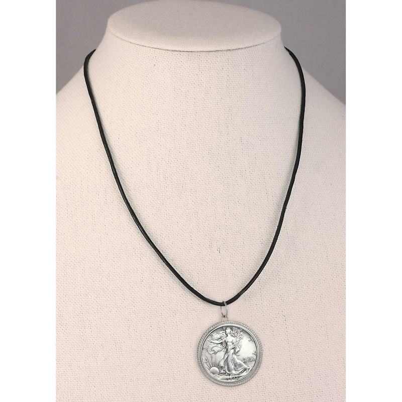 American Coin Treasures Men's Leather Cord Necklace with Silver Walking