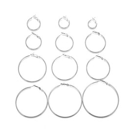 24 Pairs Women Girls Hoop Earrings Piercing Ear Hoops Stainless Steel Ear Rings Set Silver Gold