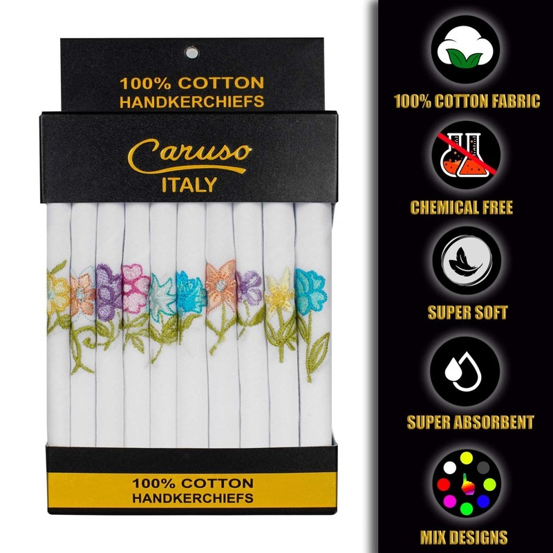 Caruso Italy Women's Embroidered 100% Pure Cotton Handkerchief Multicolor -