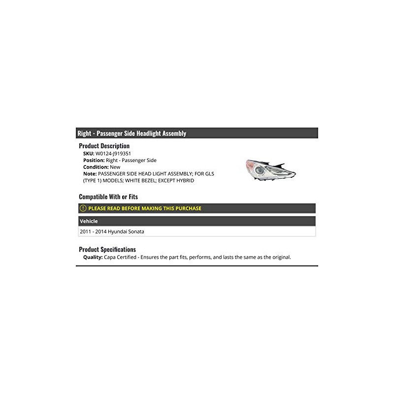 Right Passenger Side Headlight Assembly - with White Bezel -