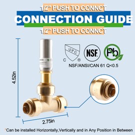 AquaNeurk 2Pcs Stainless Steel Water Hammer Arrestor, 1/2 Inch Push-Fit Tee Hammer Arrestor With Disconnect Clip, Push-to-Connect Fittings for Pex Pipe, Copper, CPVC