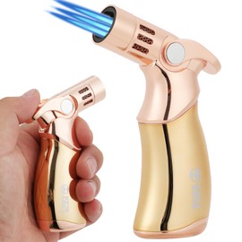 Butane Torch, Mini Blow Torch, Premium 4 Flame Big Kitchen Torch Lighters with Adjustable Refillable Multipurpose Culinary Blow Torch for Creme Brulee, Baking, BBQ (Butane Gas Not Included)