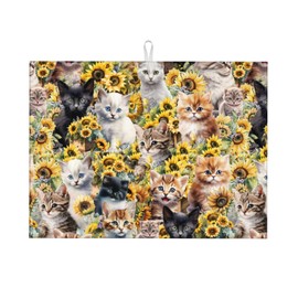 Cute Cat Dish Drying Mat 18 x 24 Inch for Kitchen Counter Cute Kitchen Mat Microfiber Kitchen Countertop Absorbent Reversible Drainer Rack Pad Dish Drying Mat
