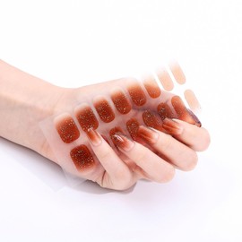 NELSHP Semi Cured Gel Nail Strips (Gradient Glitter)-Works with Nail lamp, Salon-Quality,Easy to Apply & Remove-Includes 16Pcs,2 Prep Pads, Nail File & Wooden Stick (16, Coffee Gradient)